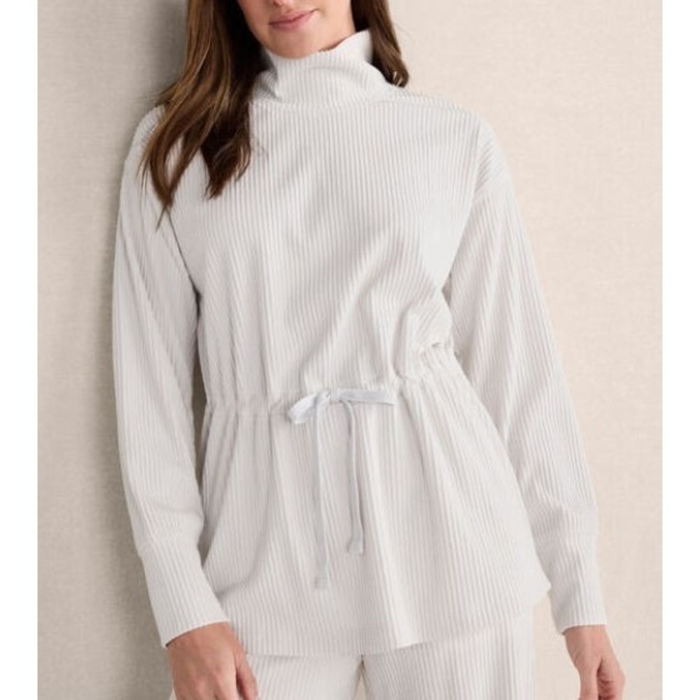 Haven Well Within Ottoman Rib Drawstring-Waist Mock Neck Tunic‎ - Feather - L